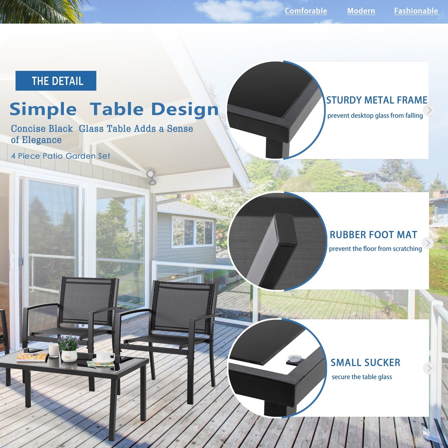 Set di mobili da esterno Futzca da 4 pezzi, set da patio bistrot in textilene