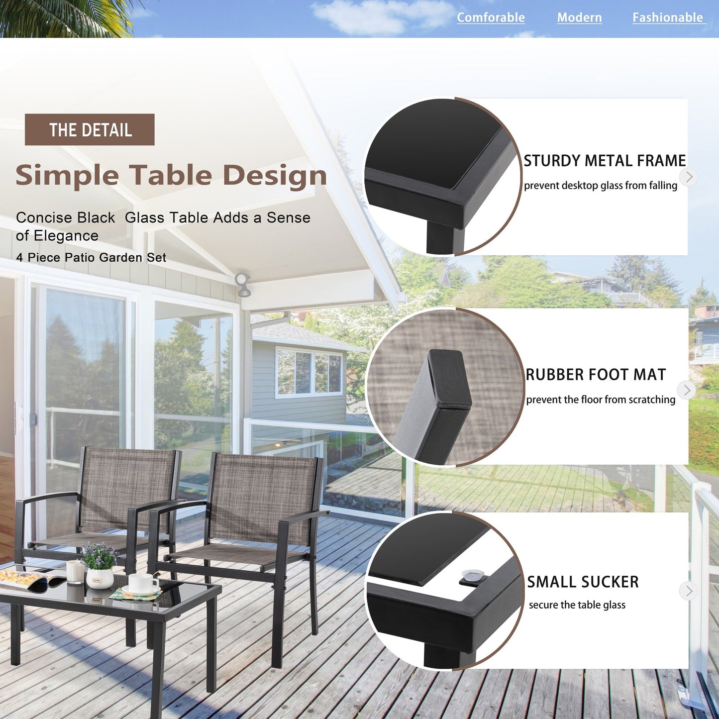 Set di mobili da esterno Futzca da 4 pezzi, set da patio bistrot in textilene