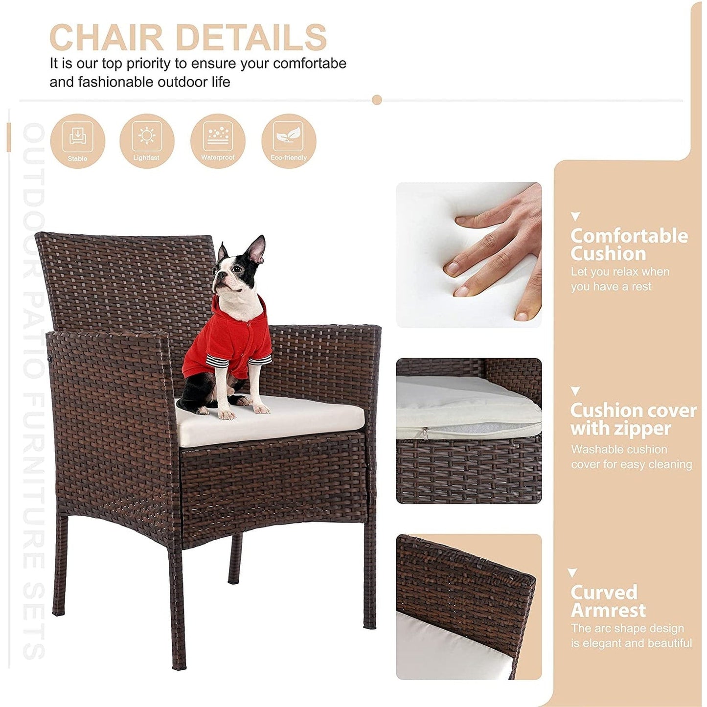 Futzca 4 pezzi set di mobili da esterno per patio sedia in rattan set di vimini