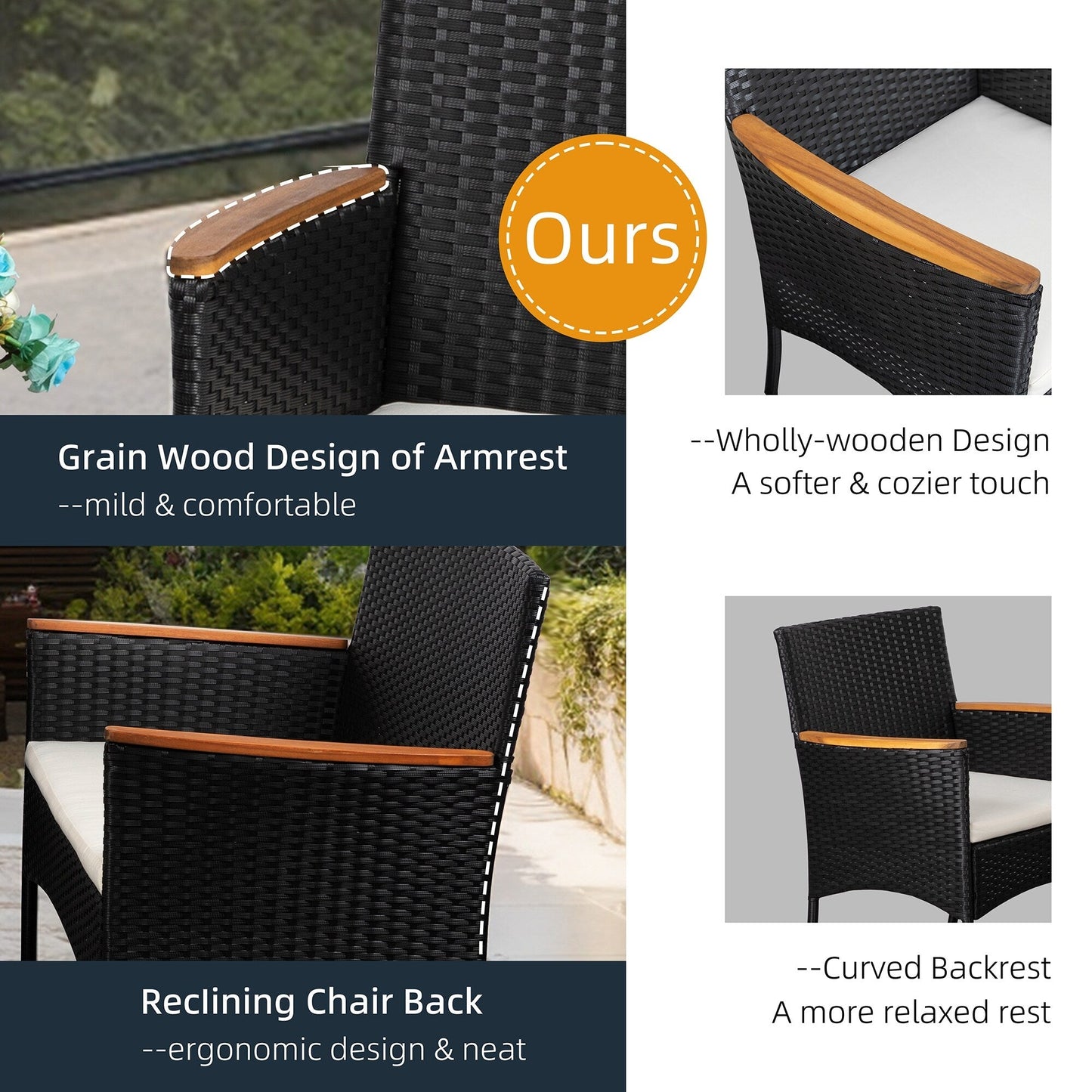 Futzca 4 pezzi set di mobili da esterno per patio sedia in rattan set di vimini