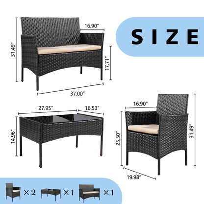 Futzca 4 pezzi set di mobili da esterno per patio sedia in rattan set di vimini