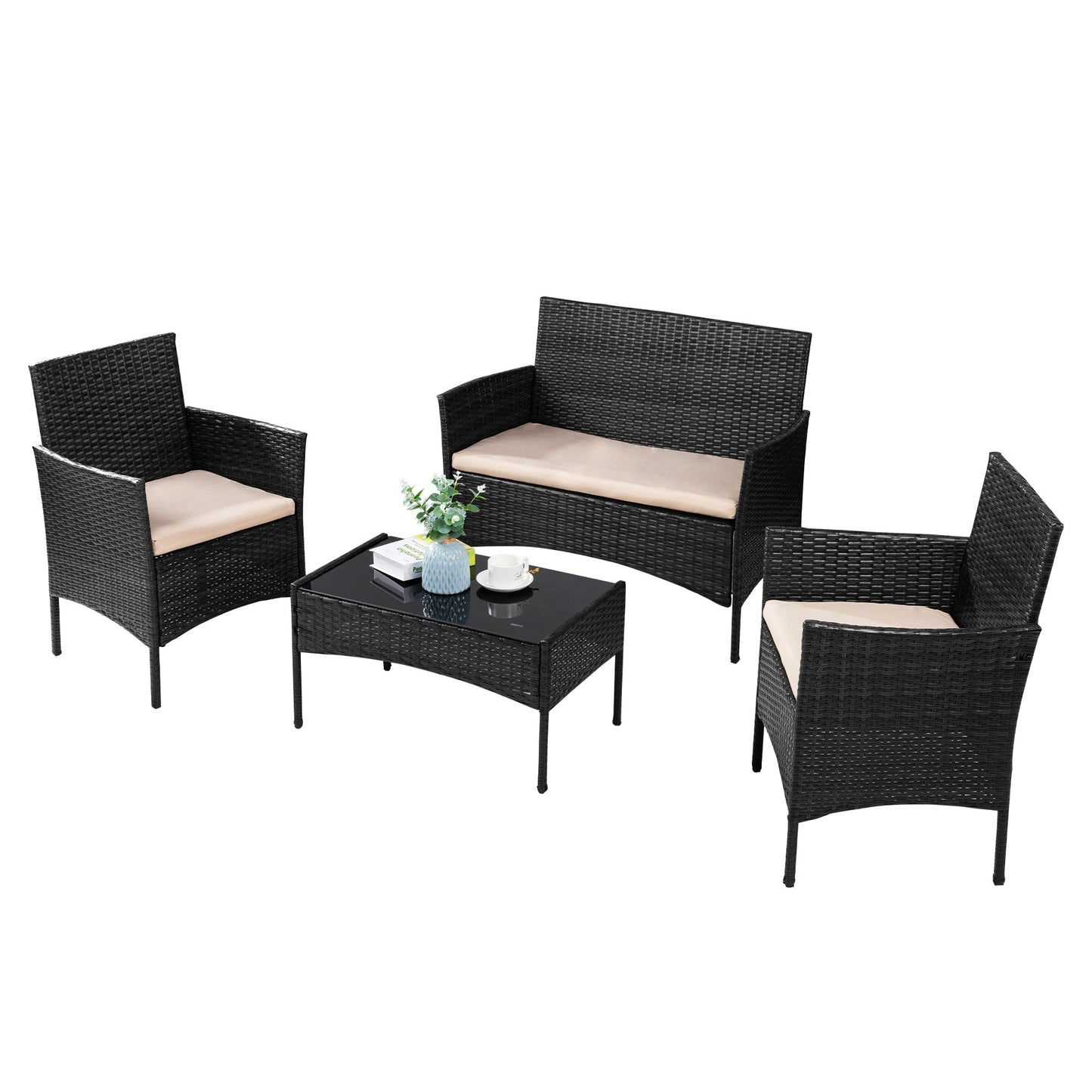 Futzca 4 pezzi set di mobili da esterno per patio sedia in rattan set di vimini