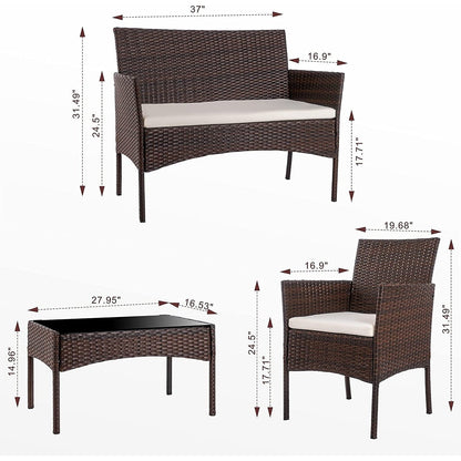Futzca 4 pezzi set di mobili da esterno per patio sedia in rattan set di vimini