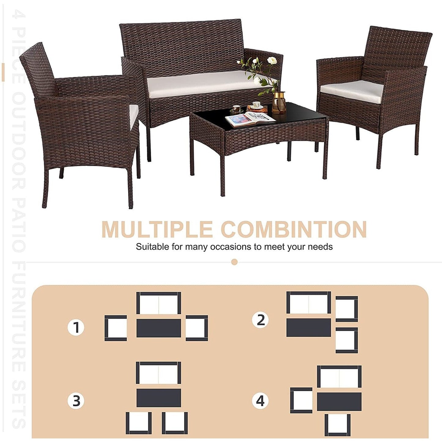 Futzca 4 pezzi set di mobili da esterno per patio sedia in rattan set di vimini