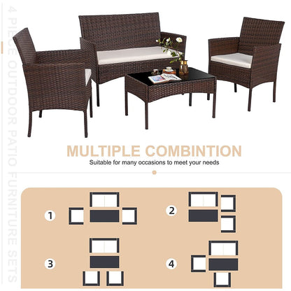 Futzca 4 pezzi set di mobili da esterno per patio sedia in rattan set di vimini