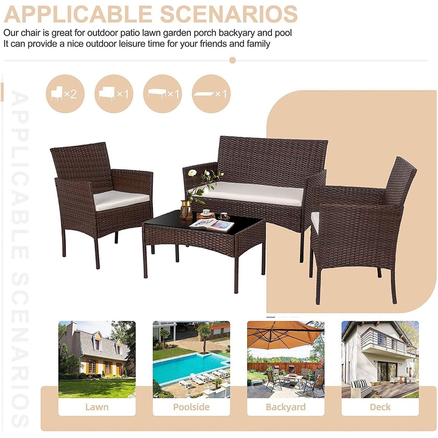 Futzca 4 pezzi set di mobili da esterno per patio sedia in rattan set di vimini