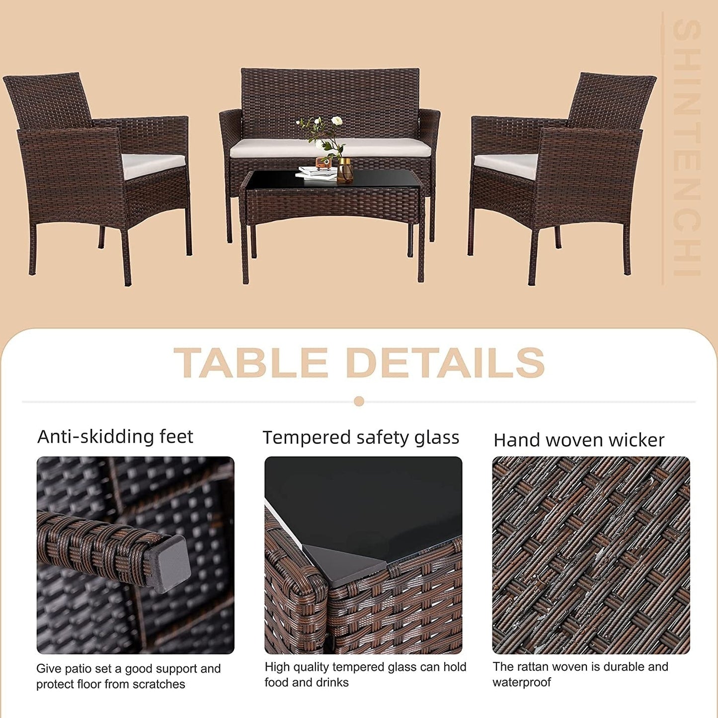 Futzca 4 pezzi set di mobili da esterno per patio sedia in rattan set di vimini