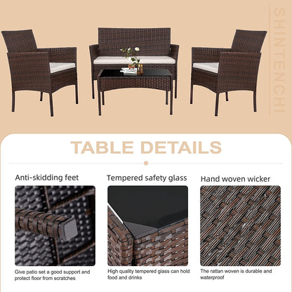 Futzca 4 pezzi set di mobili da esterno per patio sedia in rattan set di vimini