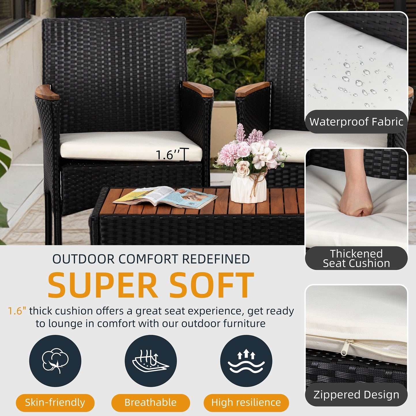 Futzca 4 pezzi set di mobili da esterno per patio sedia in rattan set di vimini