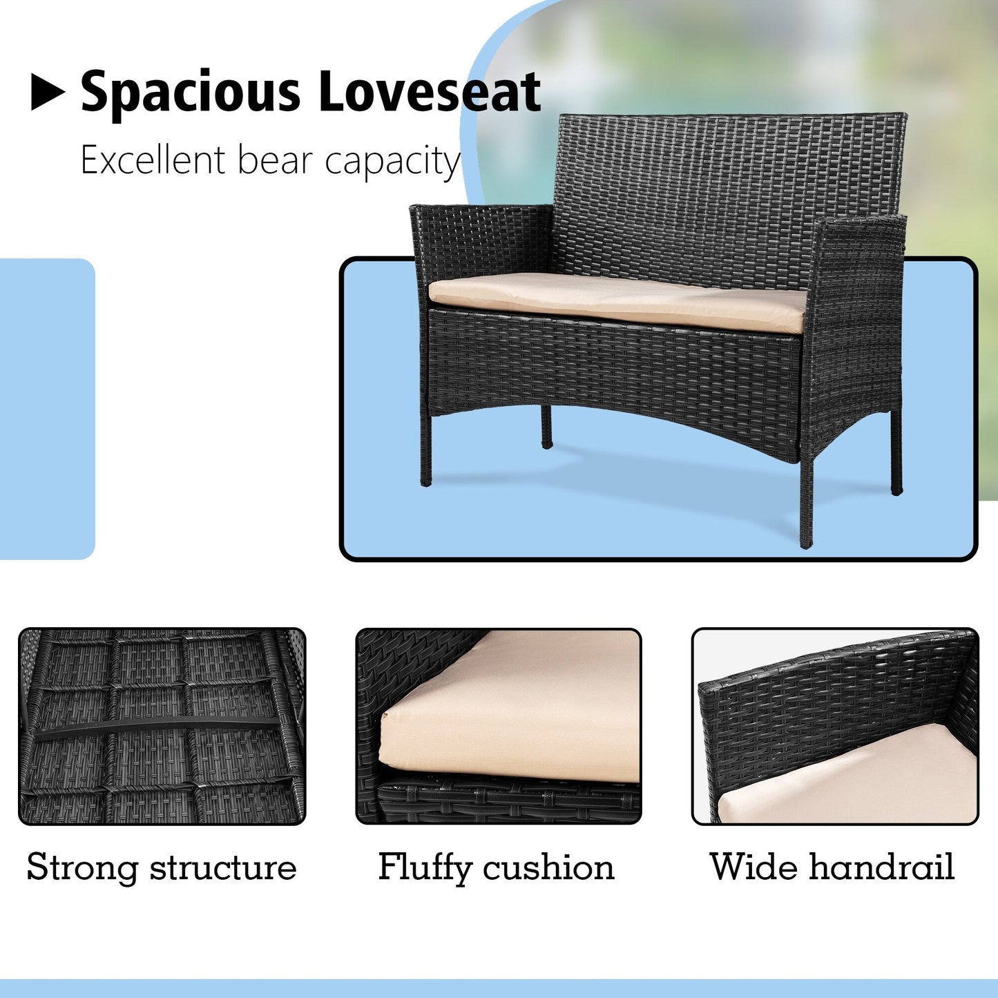 Futzca 4 pezzi set di mobili da esterno per patio sedia in rattan set di vimini