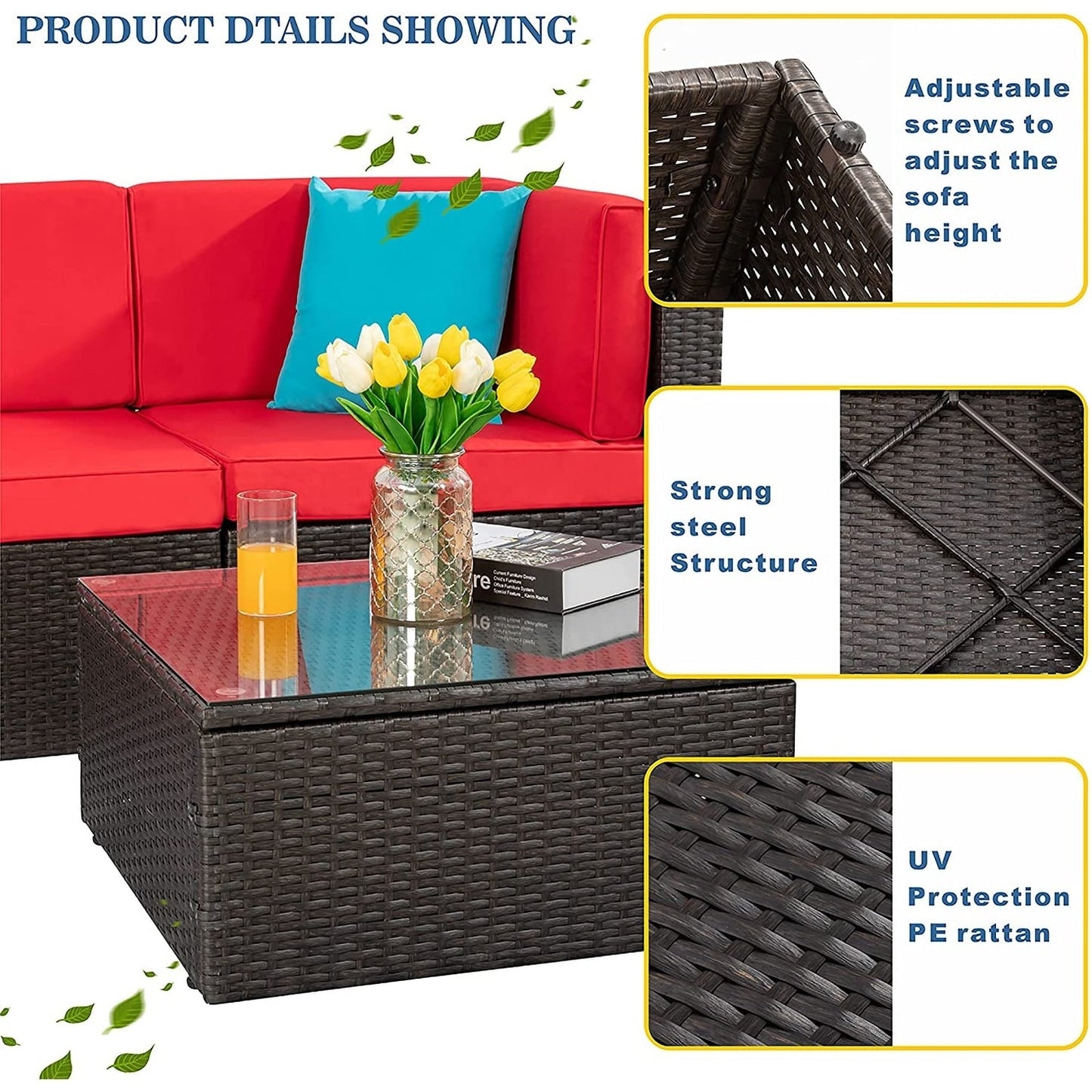 Set di mobili da giardino in vimini PE Futzca da 5 pezzi