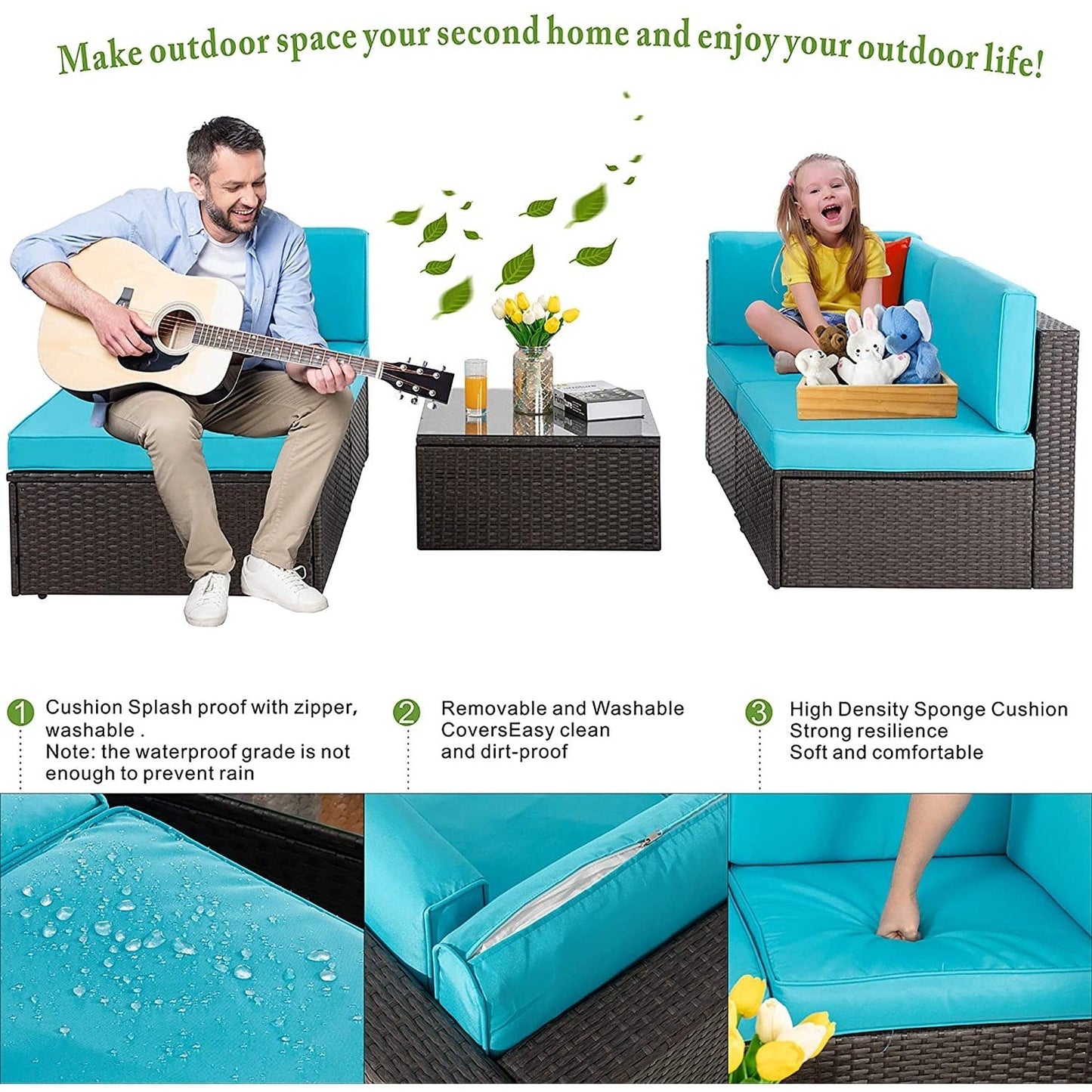 Set di mobili da giardino in vimini PE Futzca da 5 pezzi