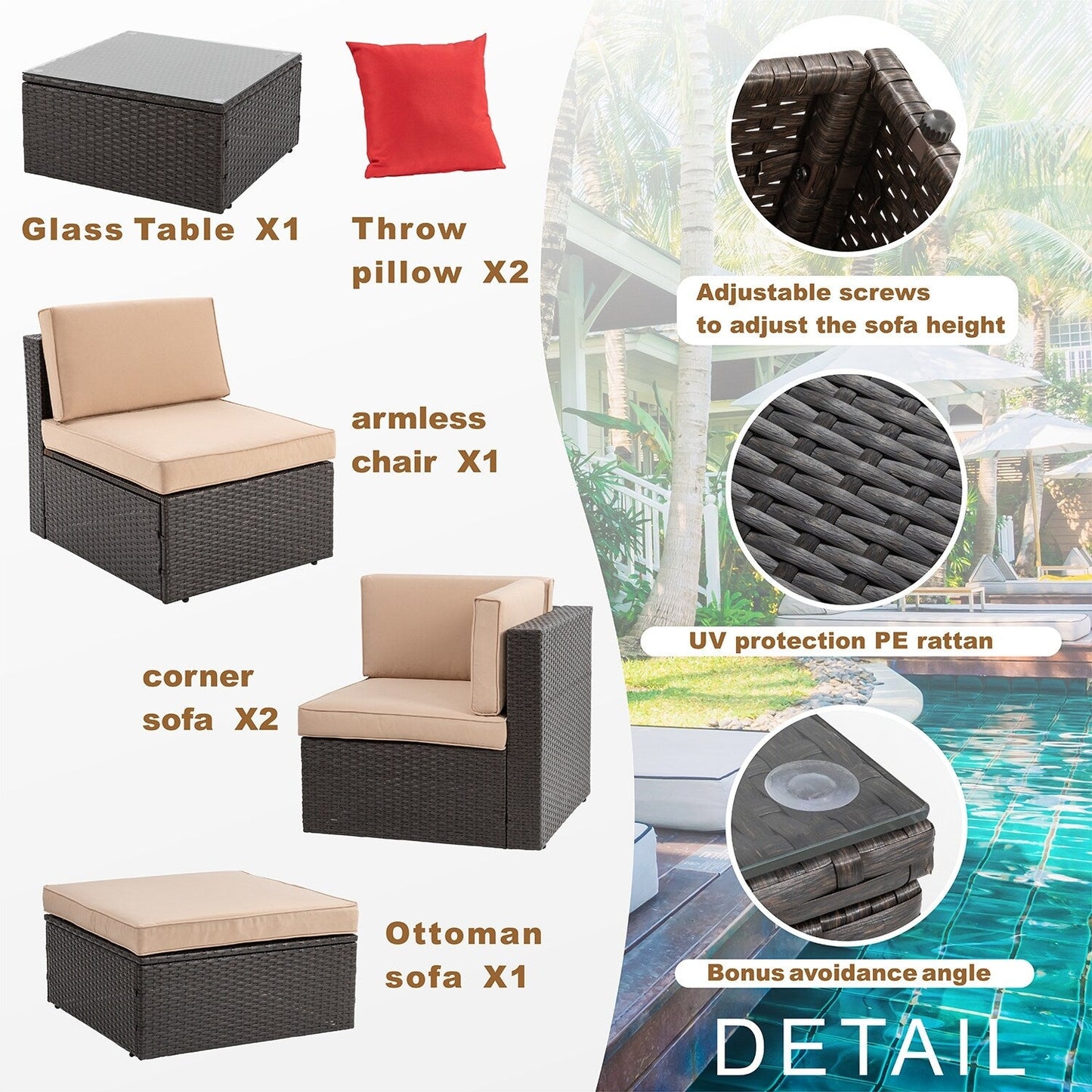 Set di mobili da giardino in vimini PE Futzca da 5 pezzi