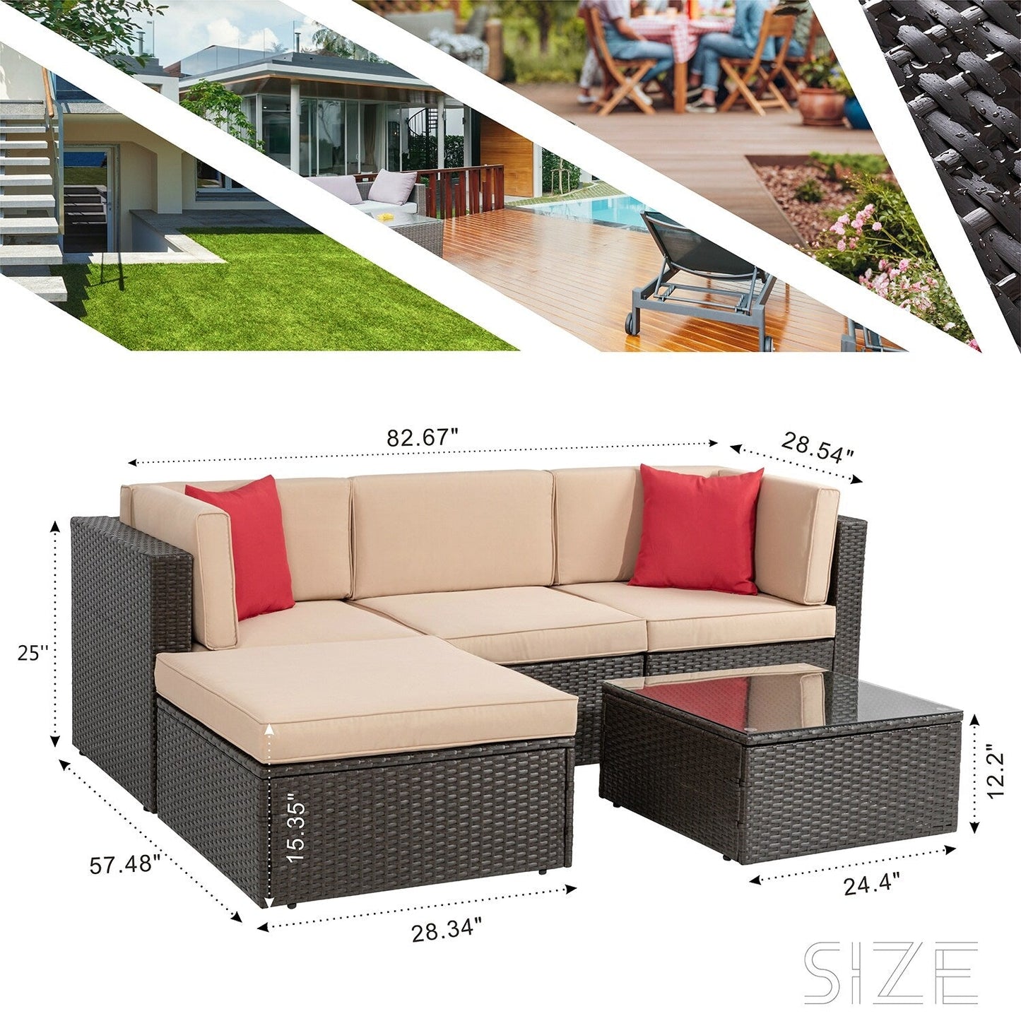 Set di mobili da giardino in vimini PE Futzca da 5 pezzi