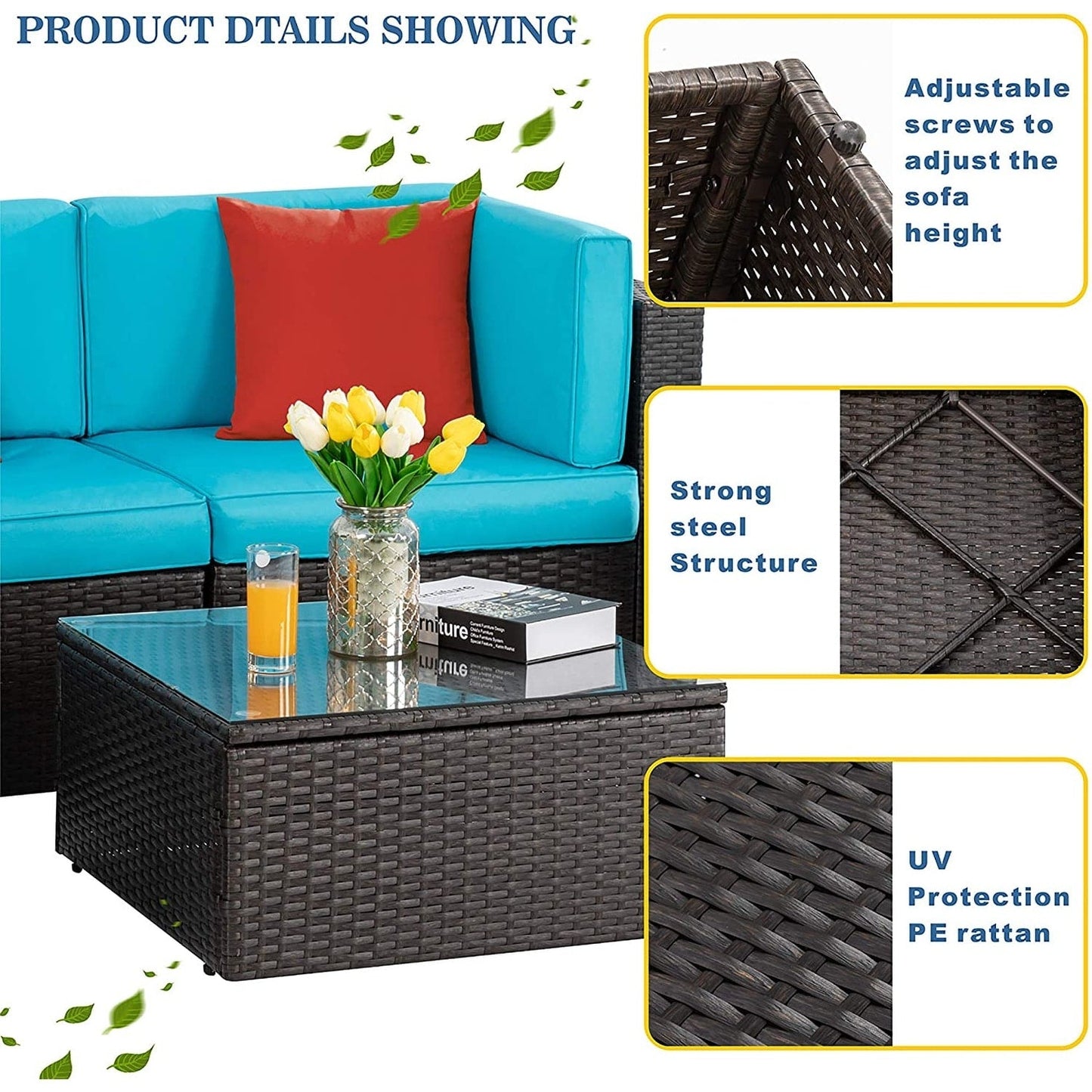 Set di mobili da giardino in vimini PE Futzca da 5 pezzi