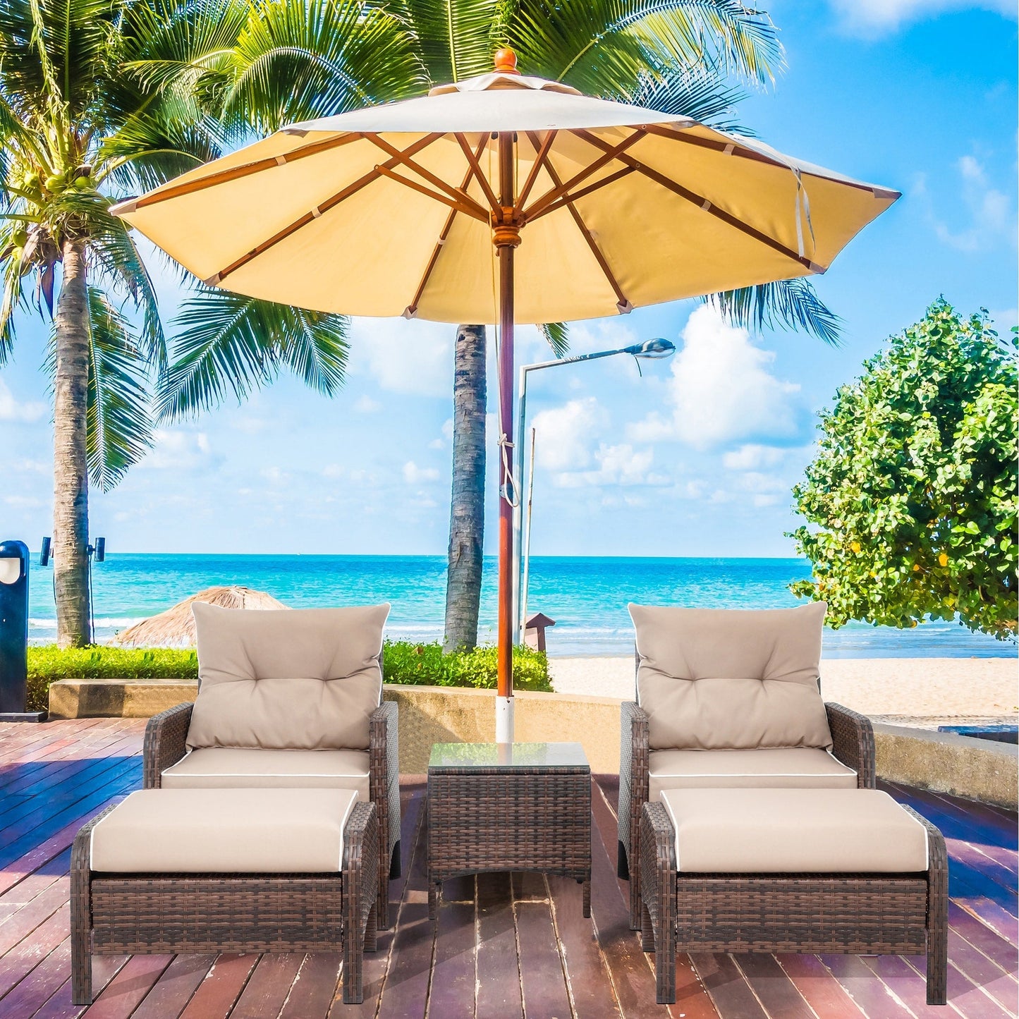 Futzca Set di 5 mobili da giardino in vimini marrone piccolo