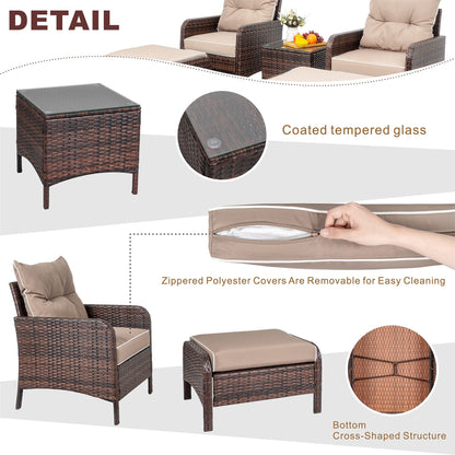 Futzca Set di 5 mobili da giardino in vimini marrone piccolo