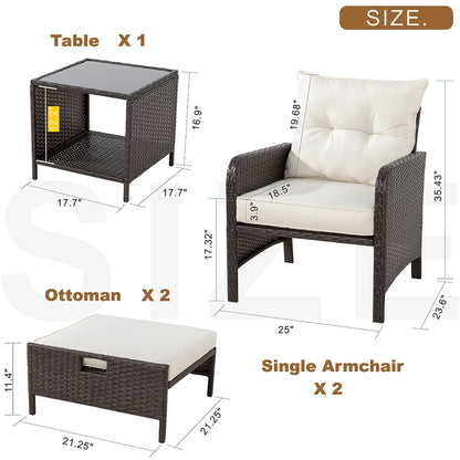 Futzca Set di 5 mobili da giardino in vimini marrone piccolo