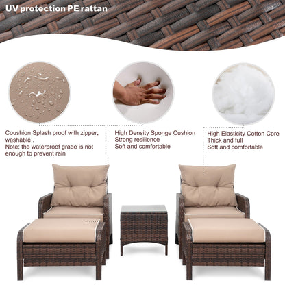 Futzca Set di 5 mobili da giardino in vimini marrone piccolo