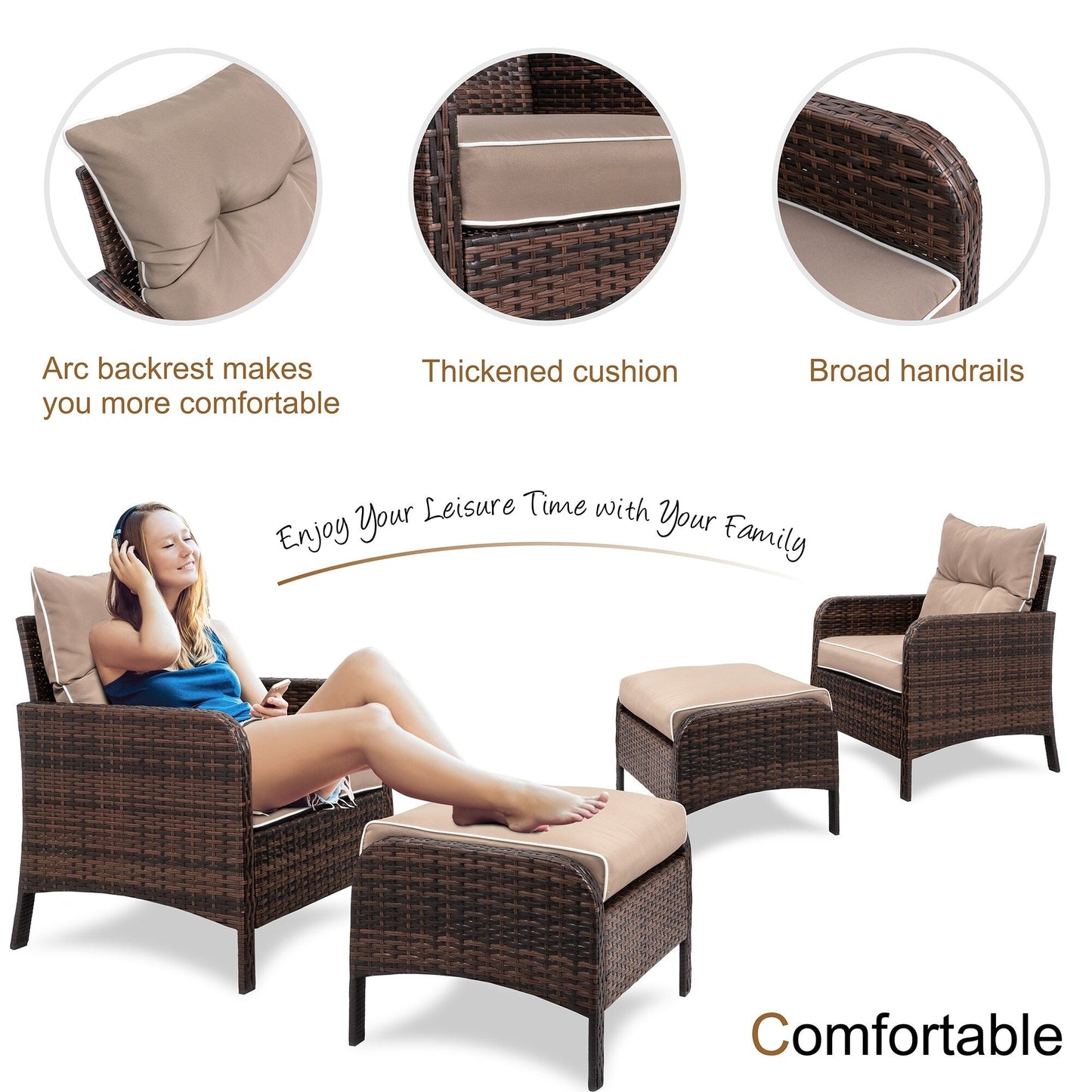 Futzca Set di 5 mobili da giardino in vimini marrone piccolo