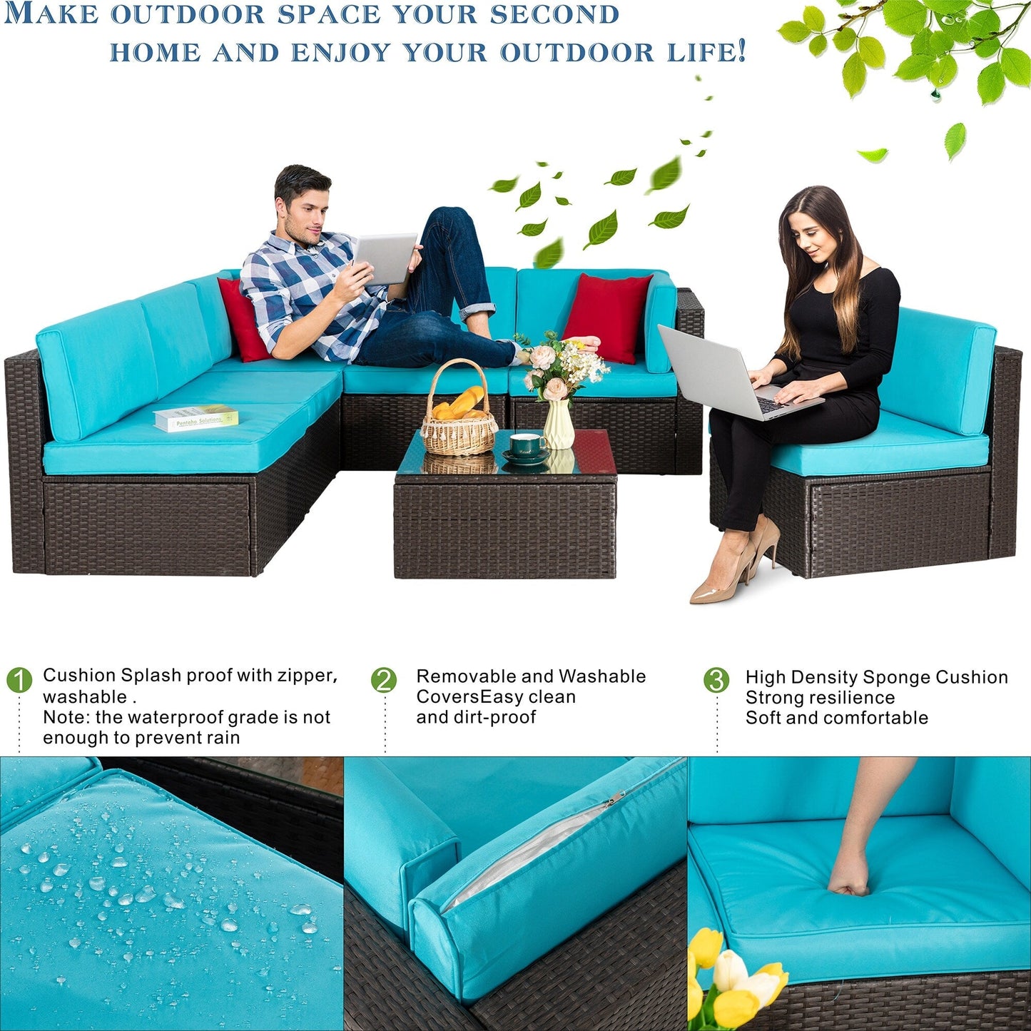 Futzca Set di mobili da giardino da 7 pezzi