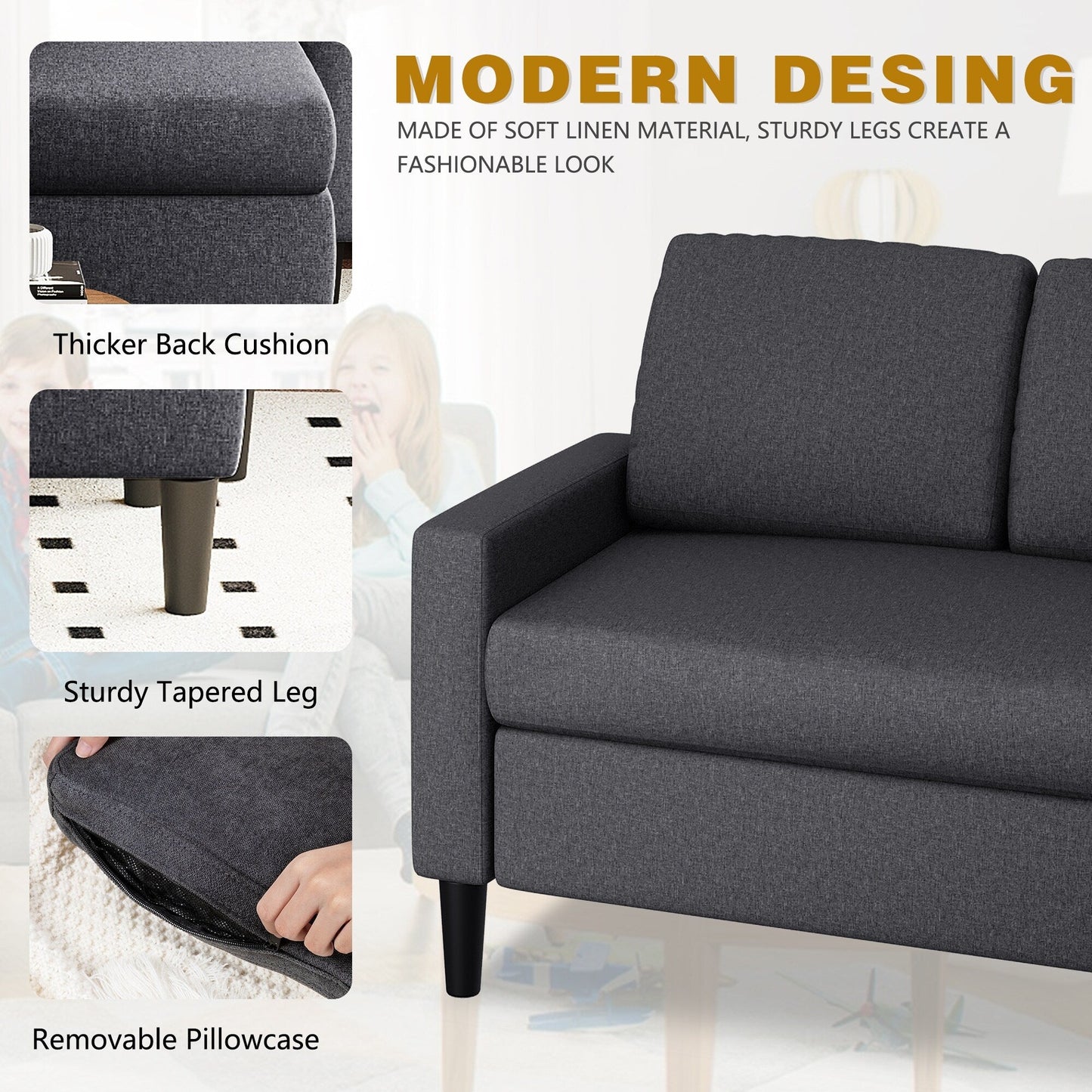 Divano componibile Futzca 74, piccolo divano a L