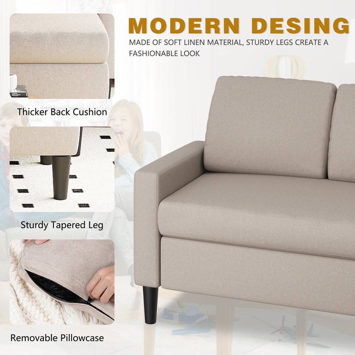 Divano componibile Futzca 74, piccolo divano a L