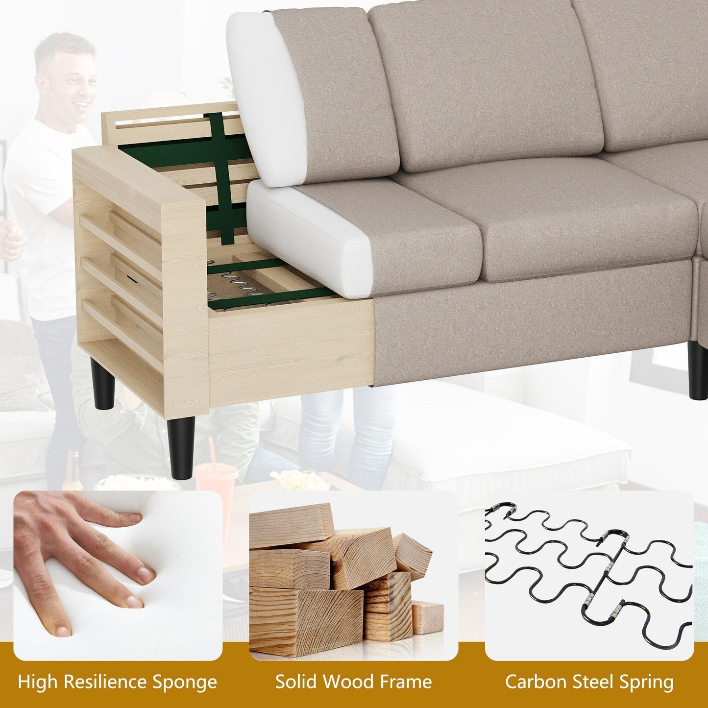 Divano componibile Futzca 74, piccolo divano a L