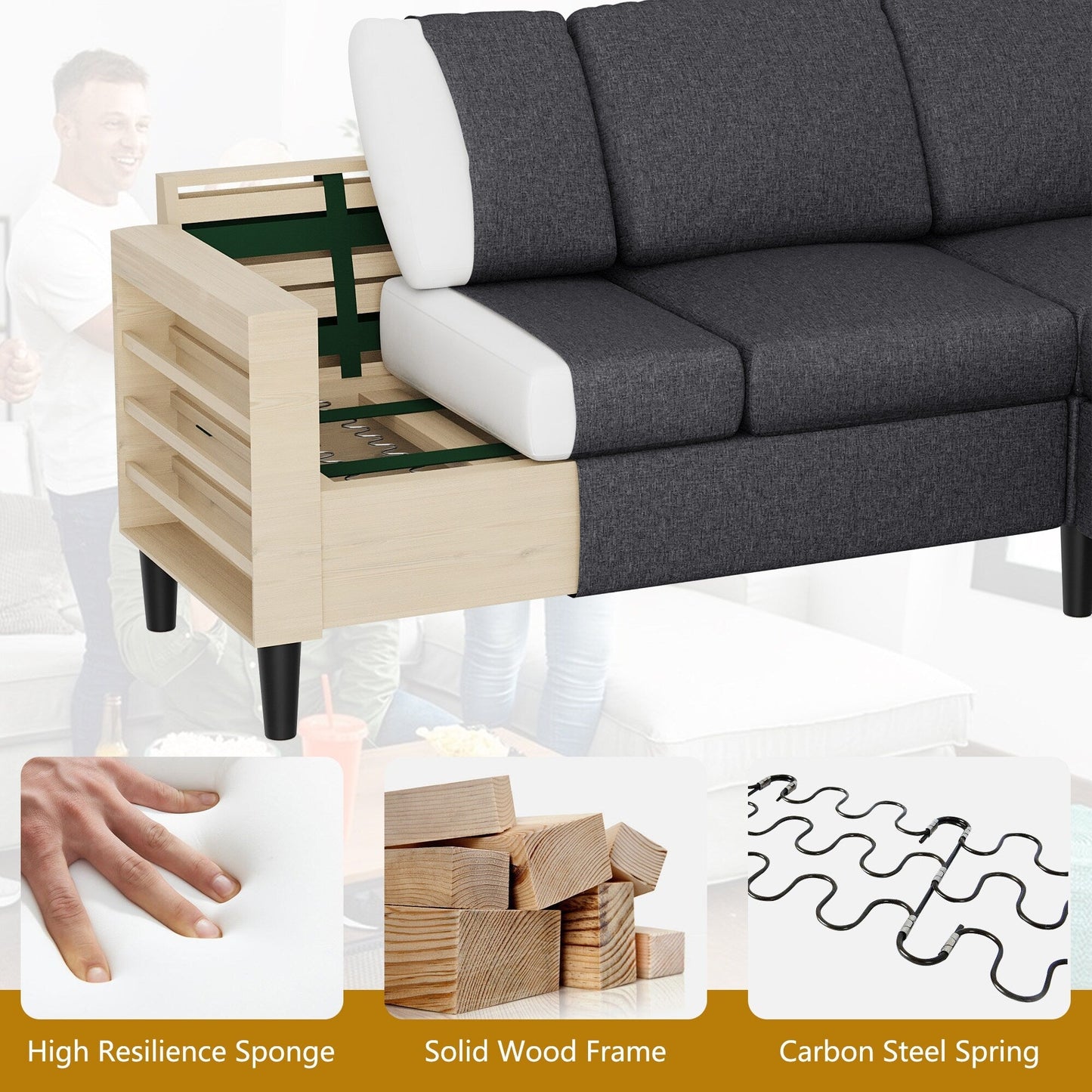 Divano componibile Futzca 74, piccolo divano a L