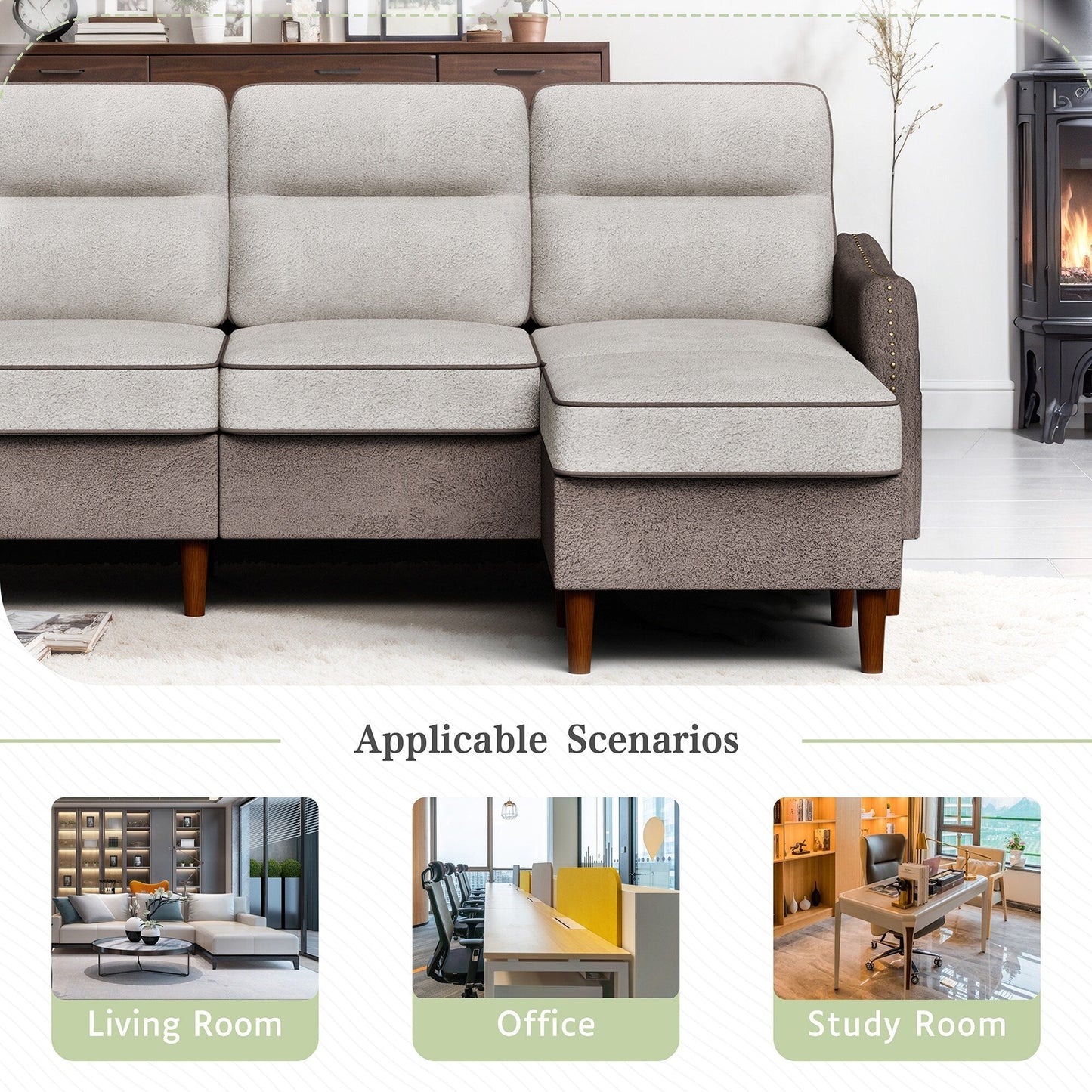 Divano a L Futzca da 78" con pouf e borsa portaoggetti laterale