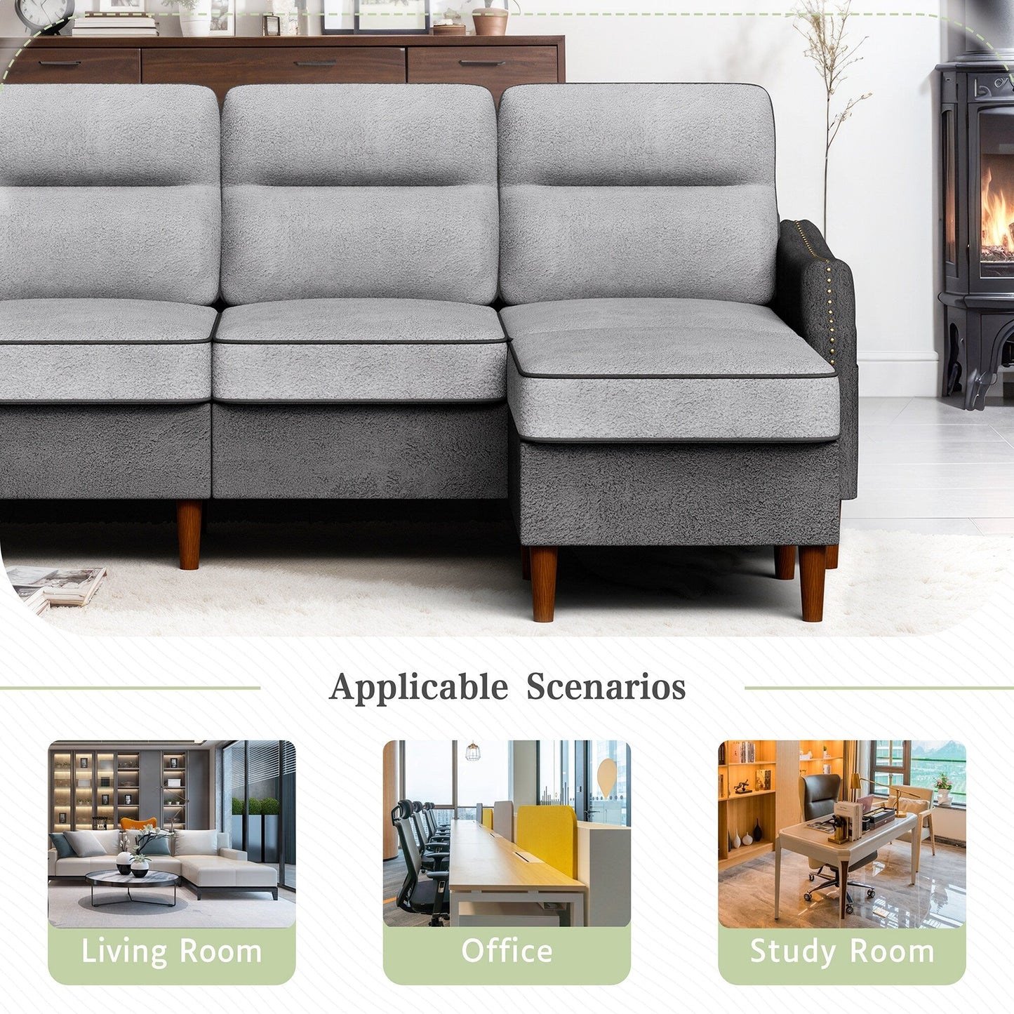 Divano a L Futzca da 78" con pouf e borsa portaoggetti laterale