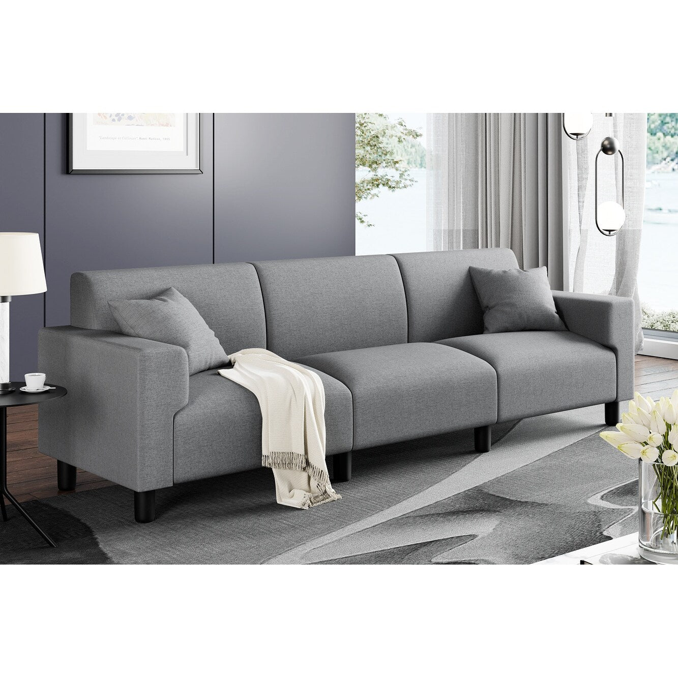 Divano Futzca da 94'', divano moderno a 3 posti con due cuscini