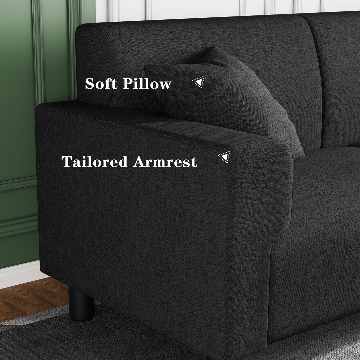 Divano Futzca da 94'', divano moderno a 3 posti con due cuscini