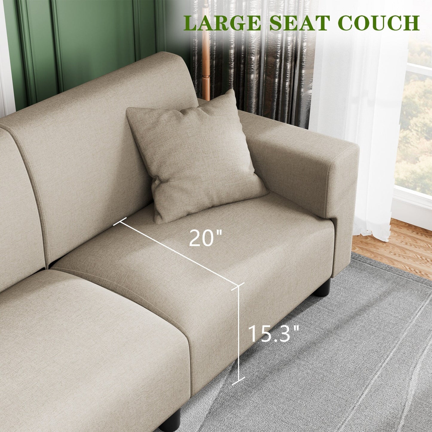 Divano Futzca da 94'', divano moderno a 3 posti con due cuscini