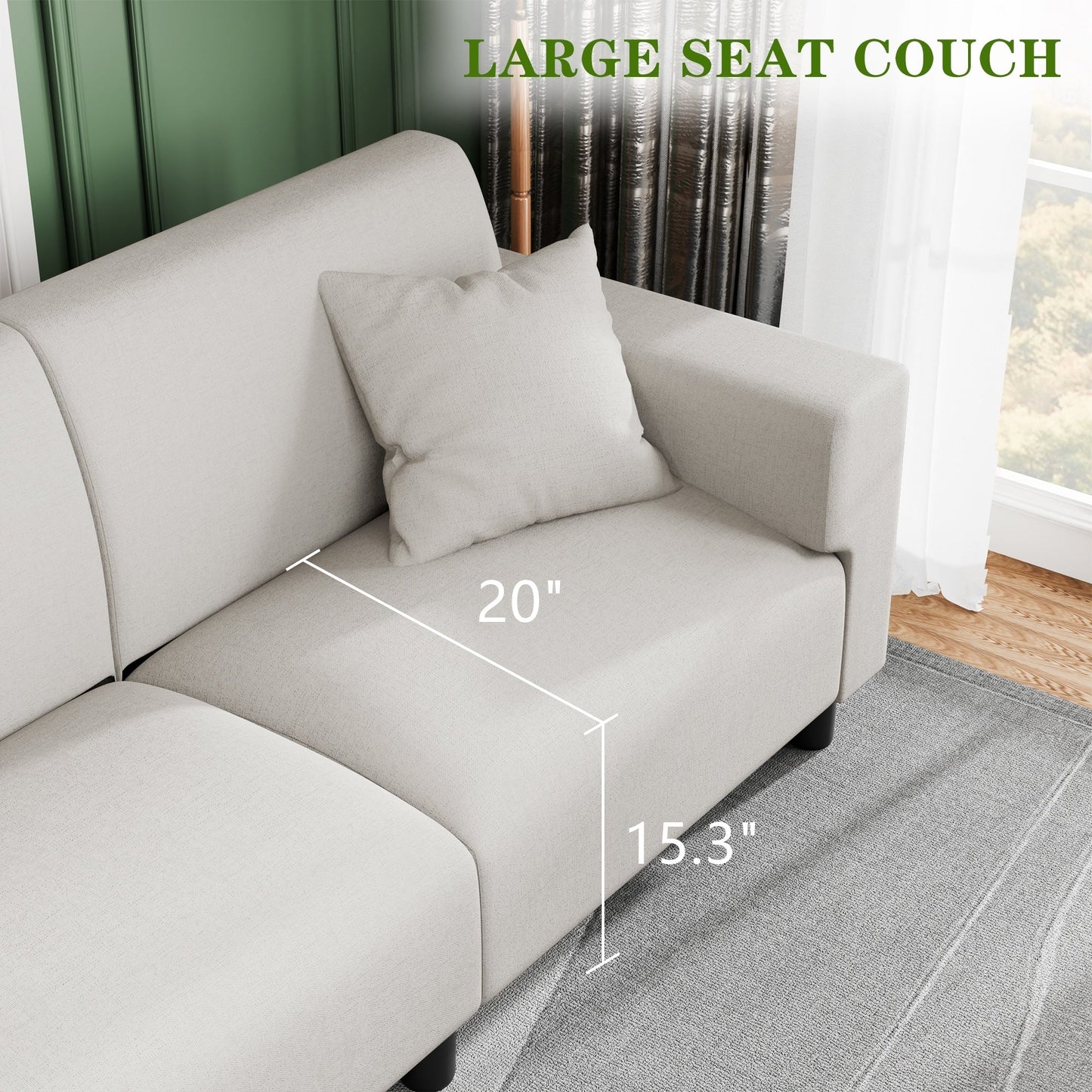 Divano Futzca da 94'', divano moderno a 3 posti con due cuscini