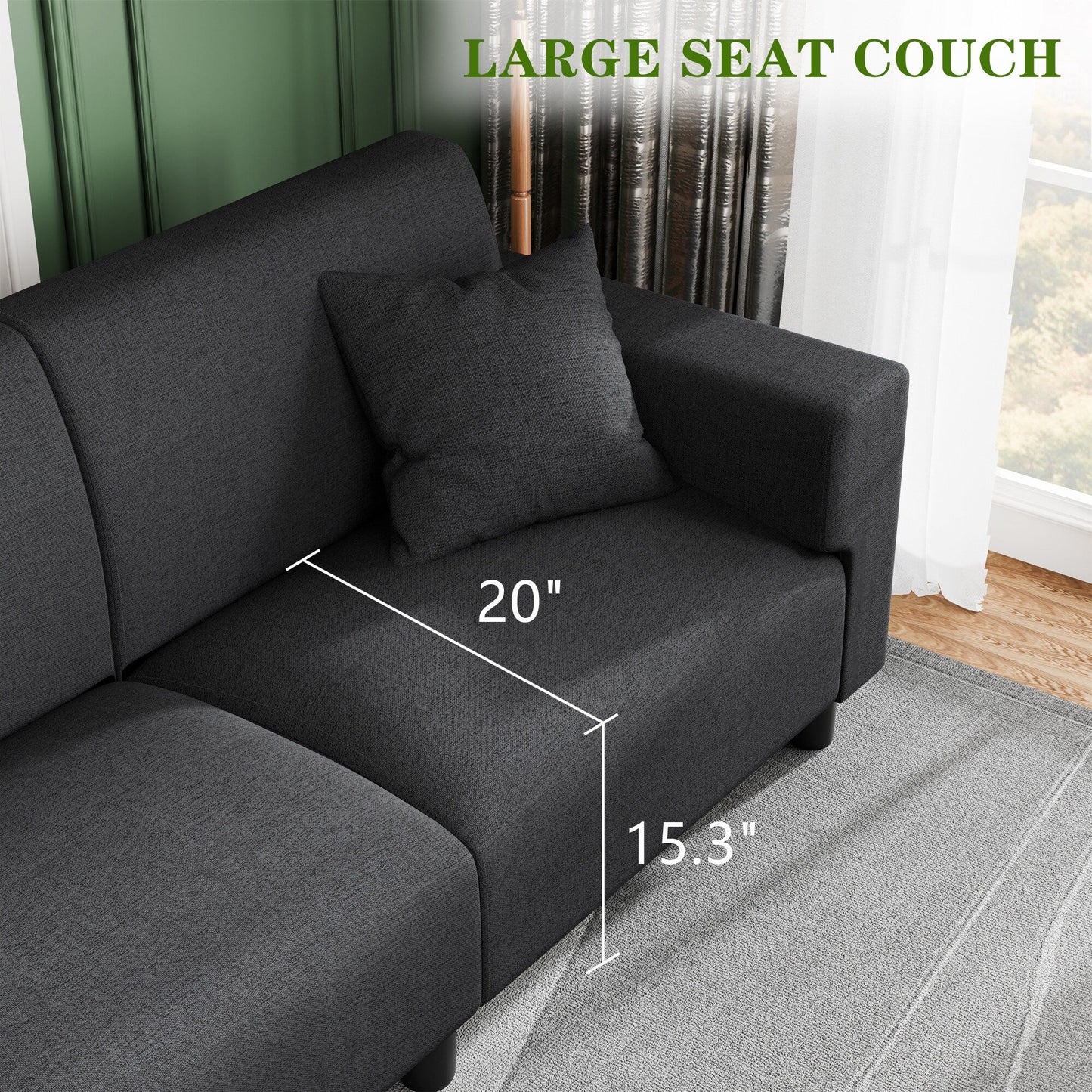 Divano Futzca da 94'', divano moderno a 3 posti con due cuscini