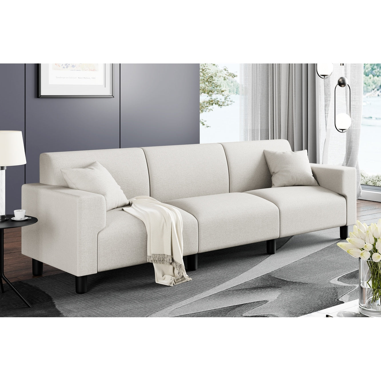 Divano Futzca da 94'', divano moderno a 3 posti con due cuscini