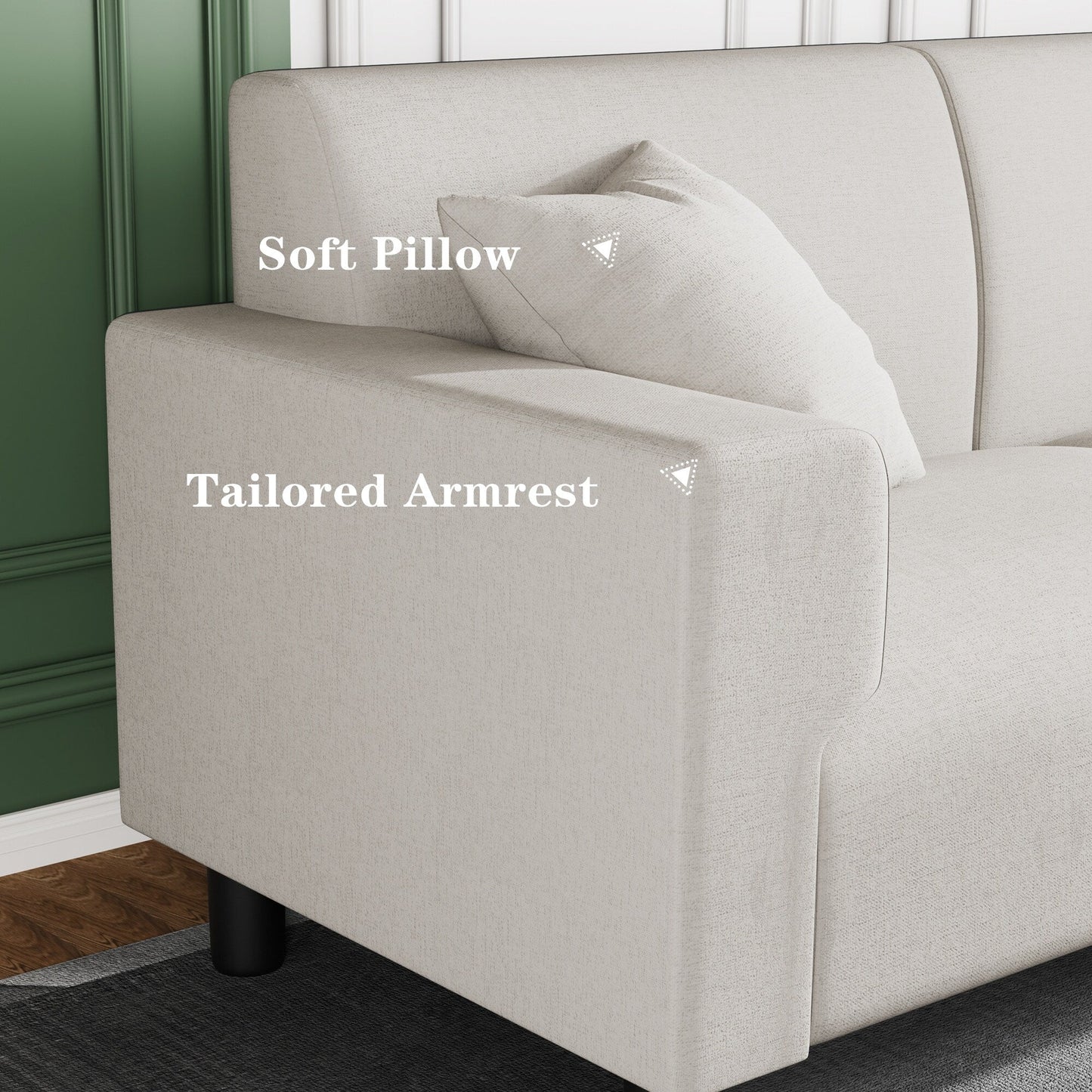 Divano Futzca da 94'', divano moderno a 3 posti con due cuscini