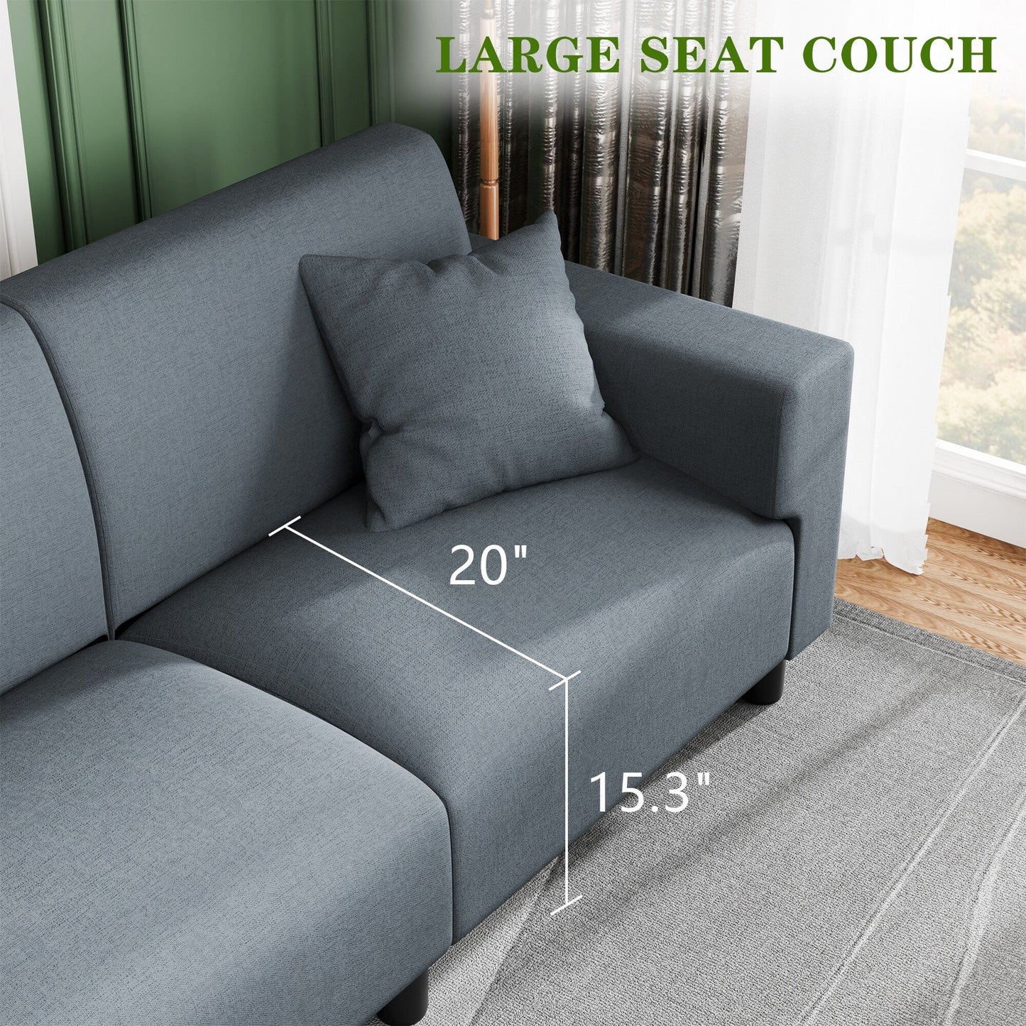 Divano Futzca da 94'', divano moderno a 3 posti con due cuscini