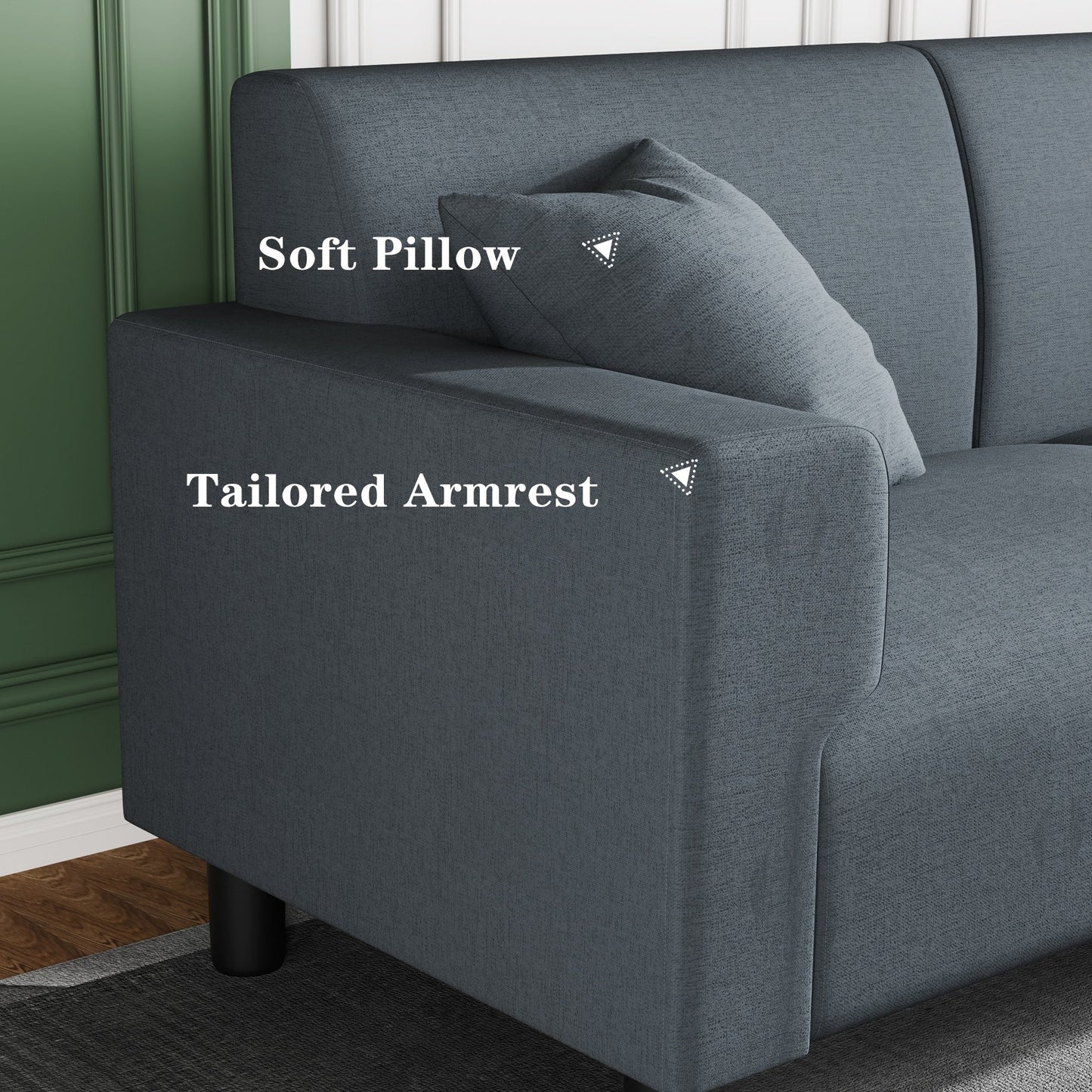 Divano Futzca da 94'', divano moderno a 3 posti con due cuscini