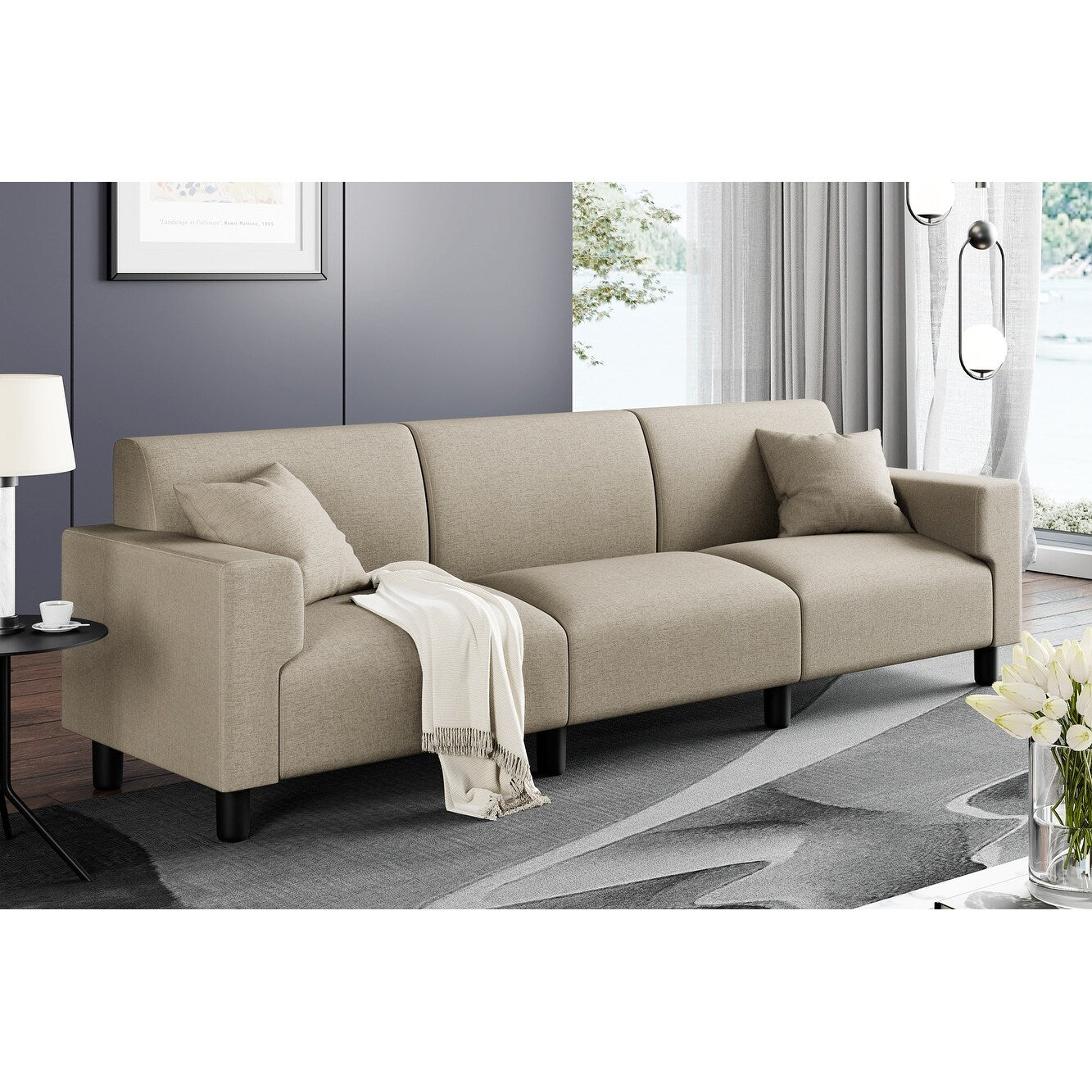 Divano Futzca da 94'', divano moderno a 3 posti con due cuscini