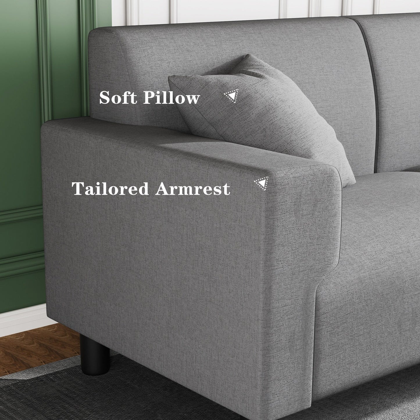 Divano Futzca da 94'', divano moderno a 3 posti con due cuscini