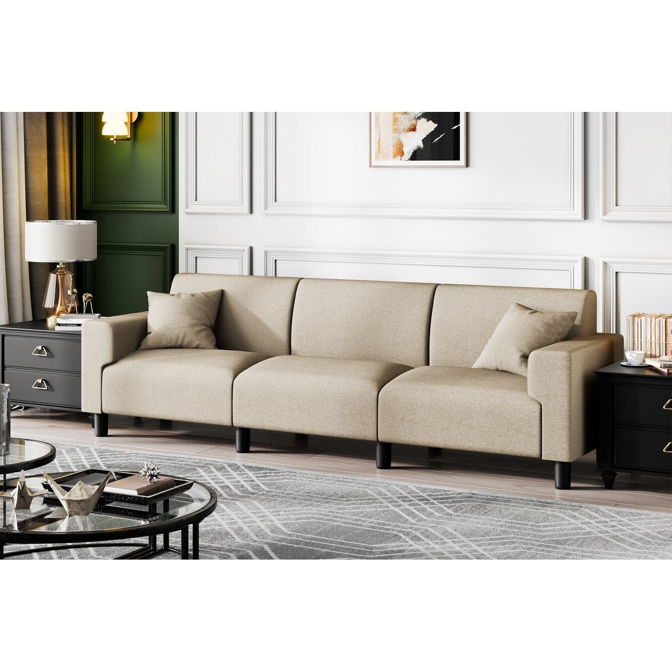 Divano Futzca da 94'', divano moderno a 3 posti con due cuscini