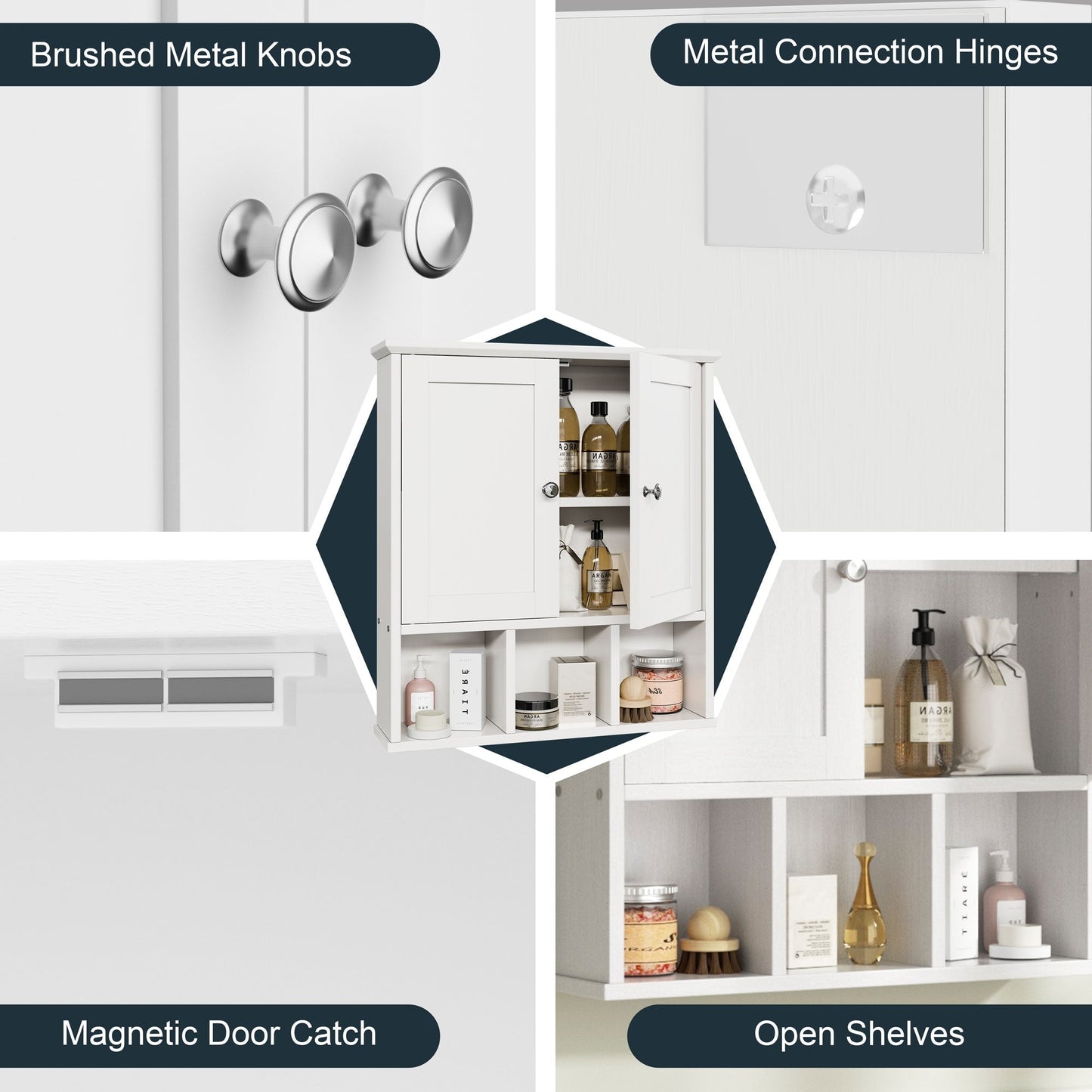 Mobiletto da bagno Futzca da parete, mobiletto portaoggetti con ante e ripiani