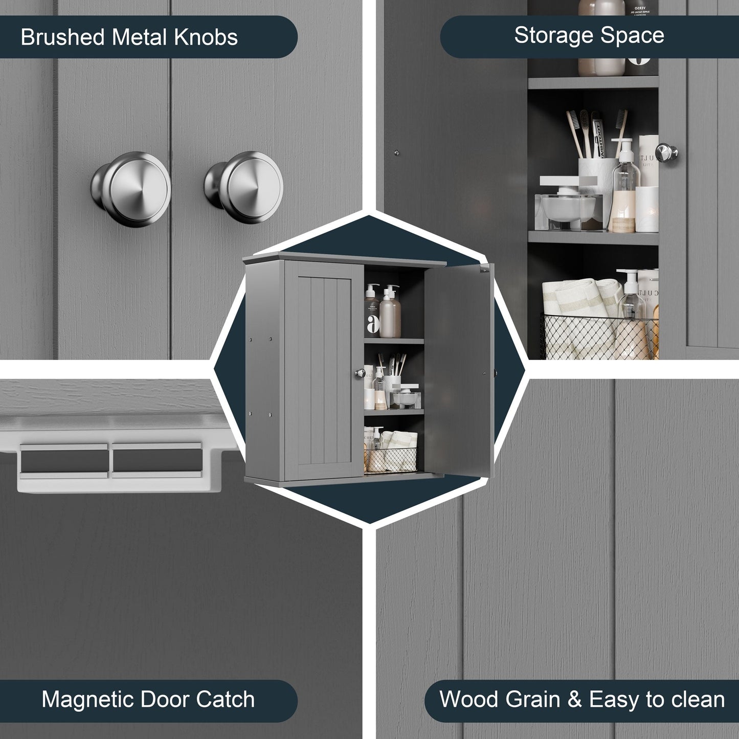 Mobiletto da bagno Futzca da parete, mobiletto portaoggetti con ante e ripiani