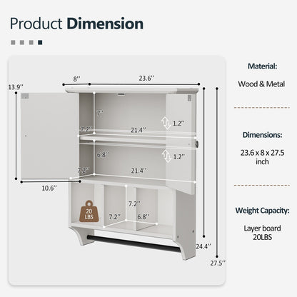Mobiletto da bagno Futzca da parete, mobiletto portaoggetti con ante e ripiani