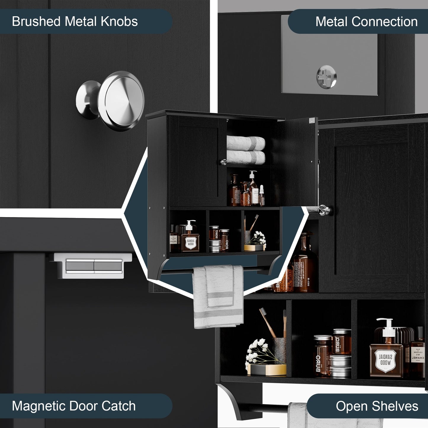 Mobiletto da bagno Futzca da parete, mobiletto portaoggetti con ante e ripiani