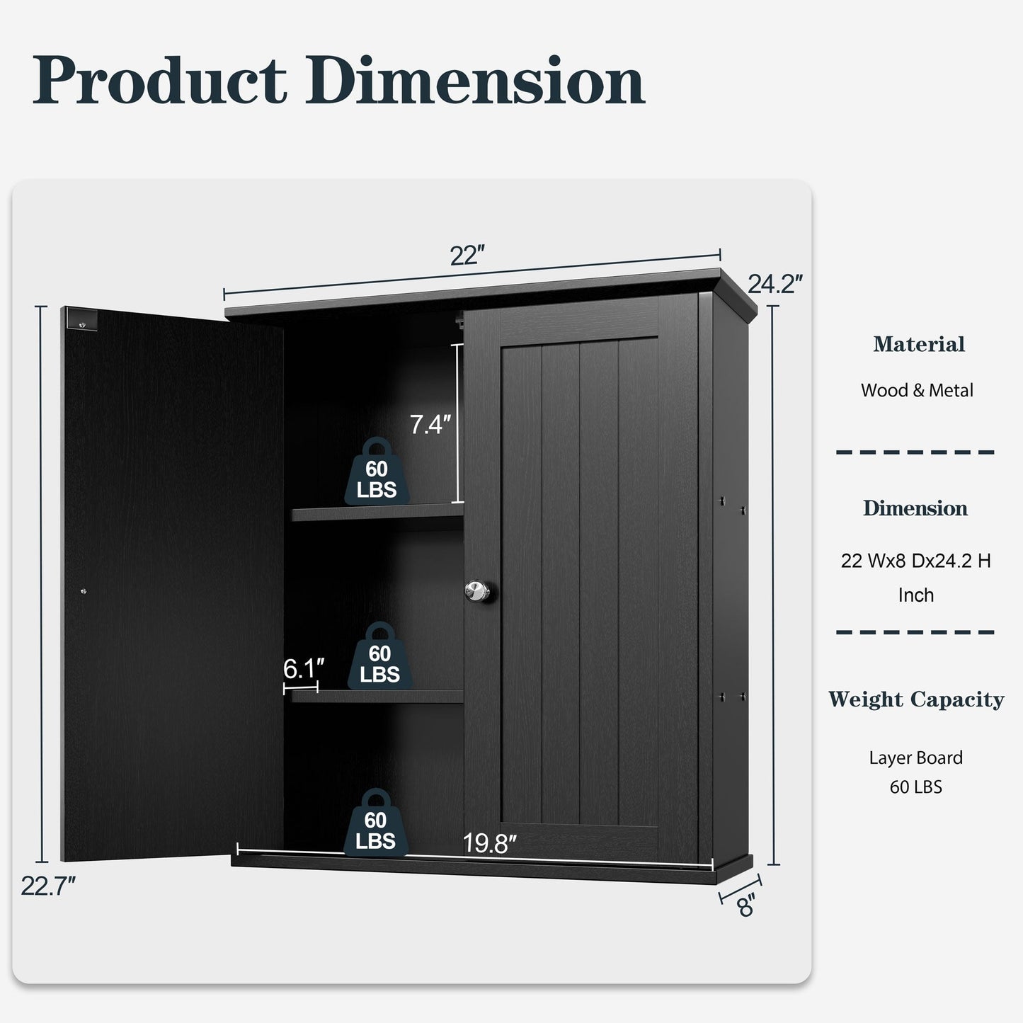 Mobiletto da bagno Futzca da parete, mobiletto portaoggetti con ante e ripiani