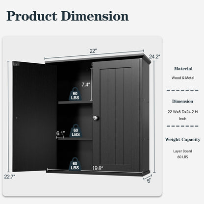 Mobiletto da bagno Futzca da parete, mobiletto portaoggetti con ante e ripiani