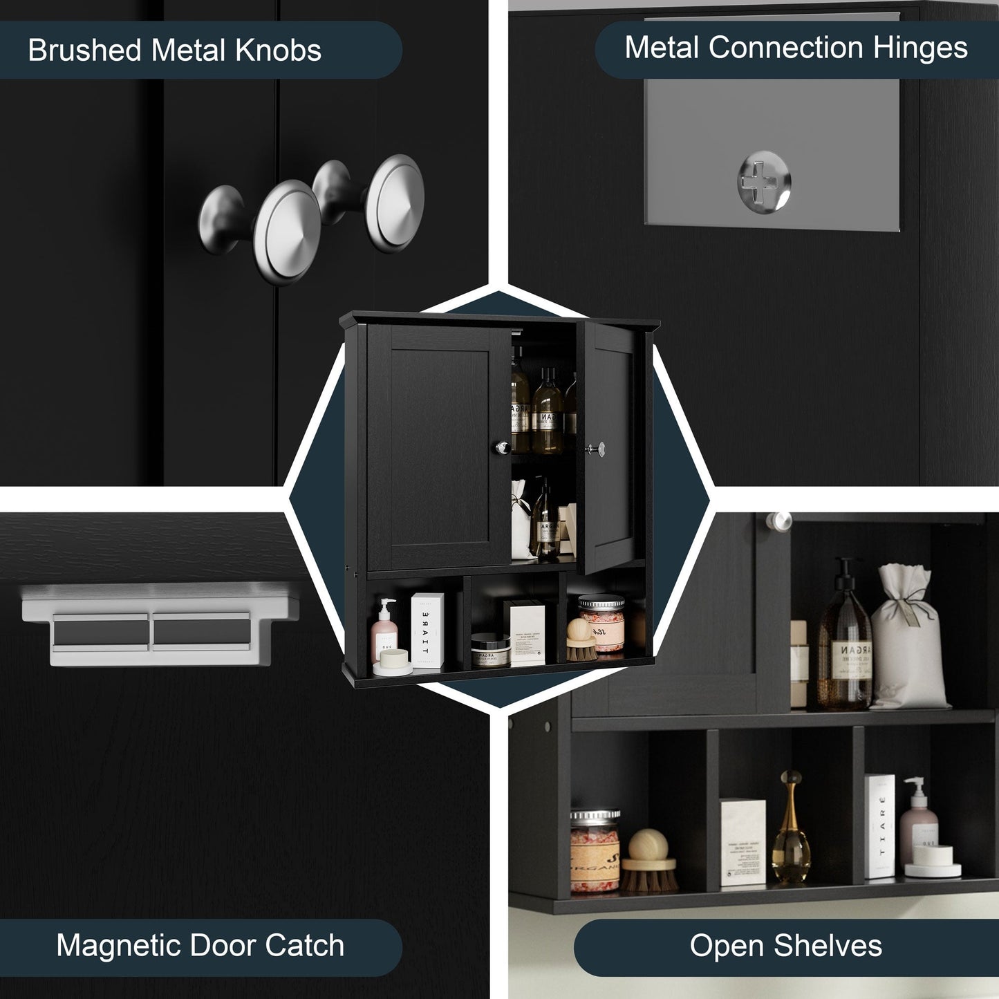 Mobiletto da bagno Futzca da parete, mobiletto portaoggetti con ante e ripiani